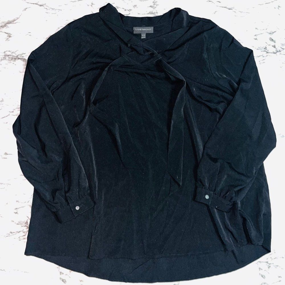 Lane Bryant Long Sleeve Blouse Tie Collar Plus Black Women 18/20 Gothic Work